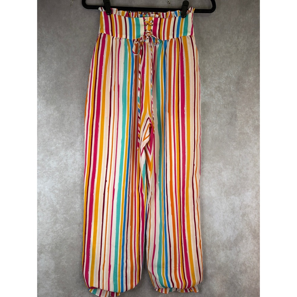 Tularosa by Revolve‎ Striped Pants Womens XS Multi-Color Lace Up High Waist Boho